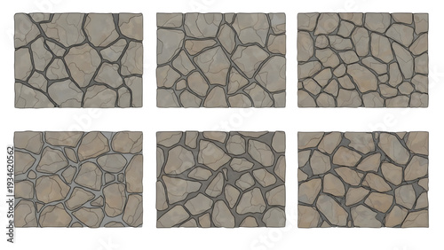 Garden Patio Stone Layout Irregular Rock Pattern Plan View Vector Collection for Landscape Design