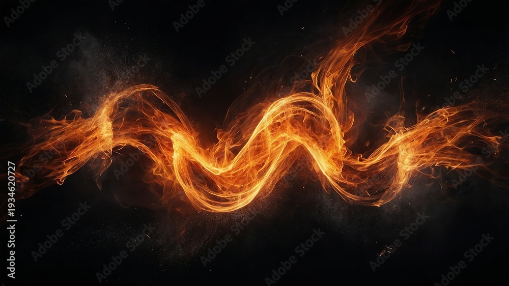 Fototapeta premium Abstract orange flames swirling in dynamic motion against dark background with fiery tendrils and vibrant textures