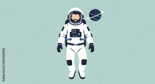 Astronaut in White Space Suit Standing.