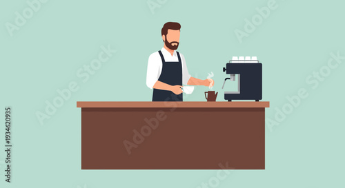 Barista Preparing Coffee at Counter.