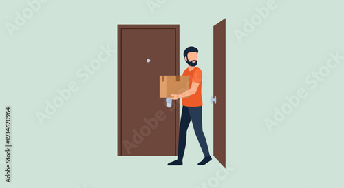 Delivery Man Entering Room with Package.