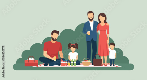 Family Outing Enjoying Picnic Together.