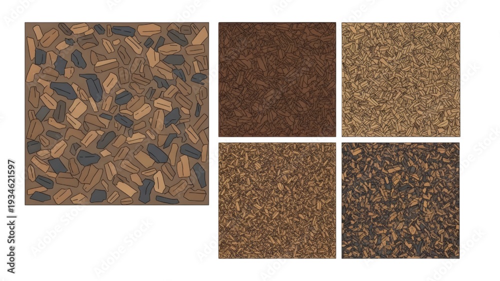 Fototapeta premium Mulch and Wood Chip Ground Texture Plan View Minimalist CAD Vector Pattern Set for Landscape Site Plans