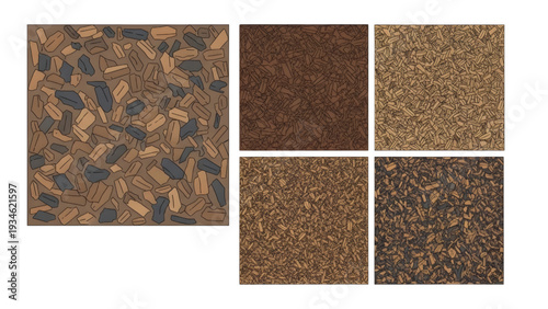 Mulch and Wood Chip Ground Texture Plan View Minimalist CAD Vector Pattern Set for Landscape Site Plans