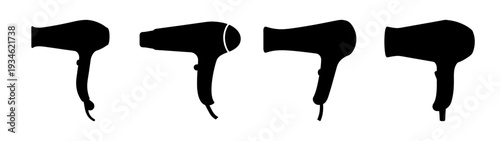 Four different hair dryer vector illustration, flat design, scalable graphic