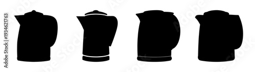 Four different electric kettle silhouettes vector illustration, flat design