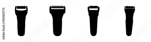 Four black electric shavers in a row vector illustration, flat design