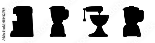 Four food processor silhouette vector illustration, flat design graphics