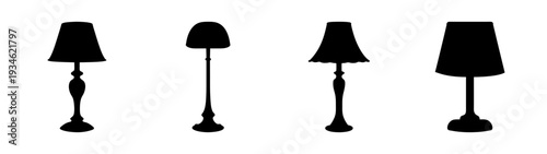 Set of modern floor lamps in black vector illustration, flat design