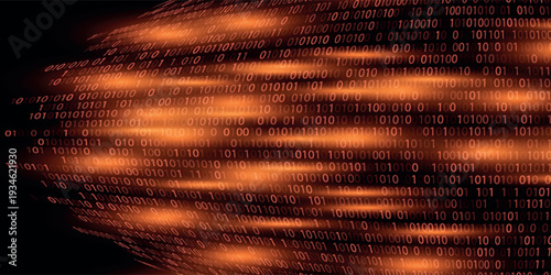 Vector digital code rain in a Matrix inspired futuristic style. High-tech backdrop with glowing binary characters. Binary Software Programming Code Background. Digital Data Technology Concept.