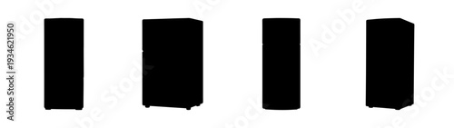 Four black refrigerator vector illustration, flat design, kitchen appliance