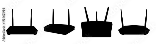 Four different wireless router vector illustration, flat design, scalable graphic