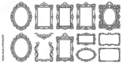 Picture frames silhouette, Baroque frame silhouettes, Decorative ornamental frame silhouettes, Picture frames svg, Baroque frame svg, Decorative ornamental frame svg, Vintage picture frame set