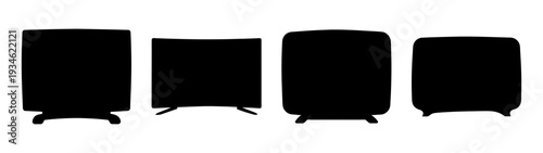 Four black televisions in a row vector illustration, flat design graphics