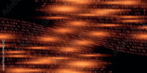 Vector digital code rain in a Matrix inspired futuristic style. High-tech backdrop with glowing binary characters. Binary Software Programming Code Background. Digital Data Technology Concept.