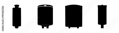 Water Heater Silhouettes: Four Boiler Types Flat Design Vector Illustration