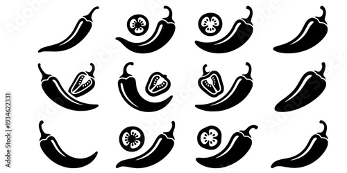 hili pepper silhouettes, Chili vector illustration, Chili pepper, Chili pepper clipart, Chili pepper logo, Hot chili pepper silhouettes, Chili, Half chili, Chili silhouette bundle