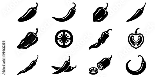 hili pepper silhouettes, Chili vector illustration, Chili pepper, Chili pepper clipart, Chili pepper logo, Hot chili pepper silhouettes, Chili, Half chili, Chili silhouette bundle
