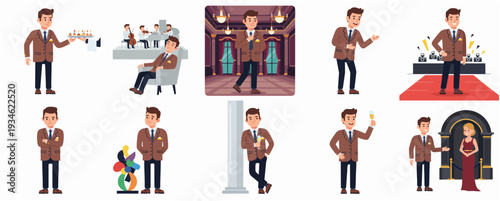 Flat Illustration Set of Man in Different Poses and Situations Character Design