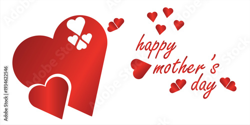 Abstract illustration of "Happy Mother's Day" writing with hearts and flowers, vector illustration