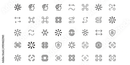 Graphic designer creates various icons and symbols on a computer screen in a modern office.