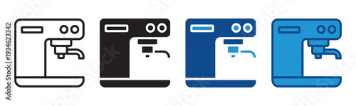 Coffee Machine Icon Set – Espresso Maker Vector Illustration Collection. Coffee Maker Icons. Kitchen Appliance and Café Equipment Vector Pack.