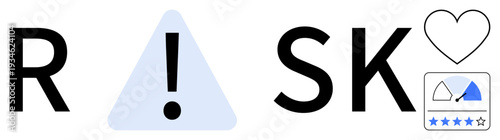 Risk management concept. Risk factors highlighted with warning triangle, icons for analysis and mitigation. Risk management ensuring safety, balance, and informed decision-making. For business