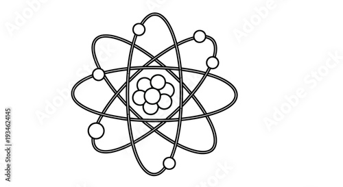 Simple line drawing of an atom with electrons orbiting a central nucleus