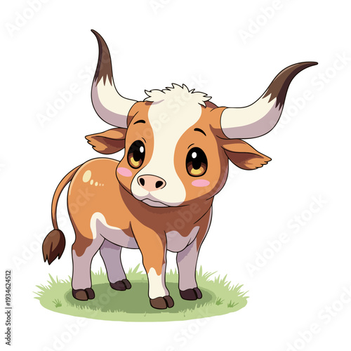 Cute English Longhorn Cattle Clipart 08
