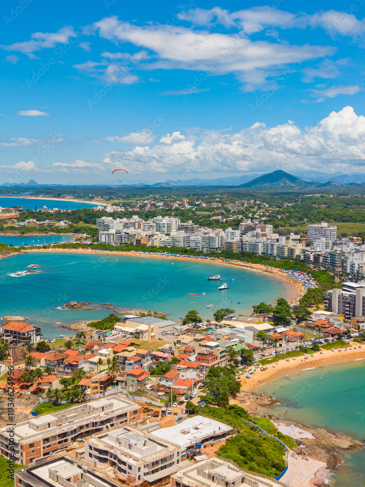 Obraz premium Aerial view of Enseada Azul beaches in Guarapari Espírito Santo Brazil during summer tourism season