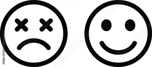 Contrasting facial expressions of dissatisfaction and happiness in simple line art Vector