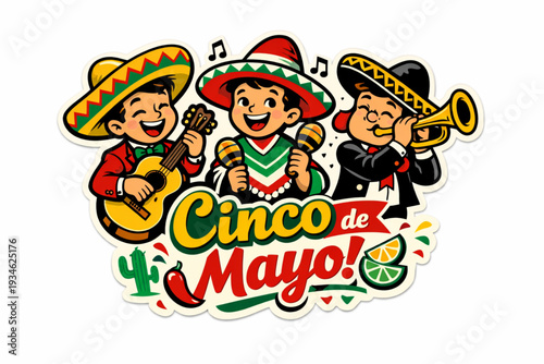 Retro 1950s Cinco de Mayo Street Musician Trio Sticker