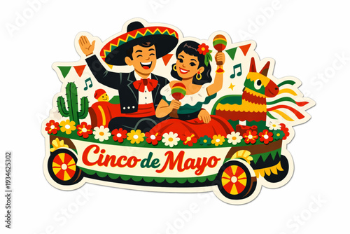 Retro 1950s Cinco de Mayo Parade Float Couple Sticker