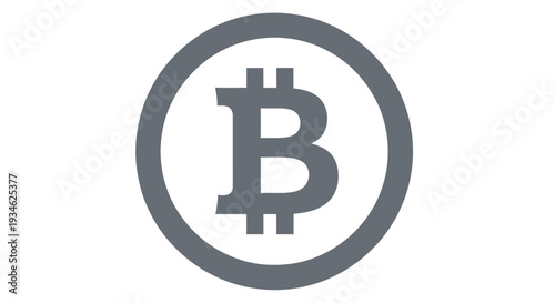 Simple gray bitcoin icon on a white background representing cryptocurrency and finance