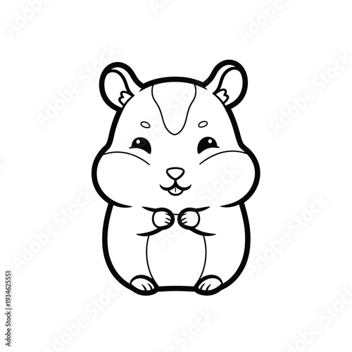 Adorable and cheerful cartoon hamster with full cheeks and small paws clasped together, presented in a simple, clean, and isolated line art style on a white background, perfect for children'