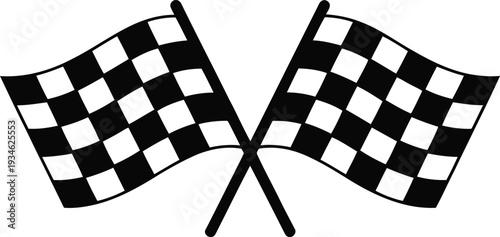 Two black and white checkered flags crossed in a dynamic racing pose Vector