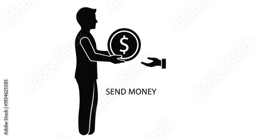 Silhouette of a person offering money with a send money message