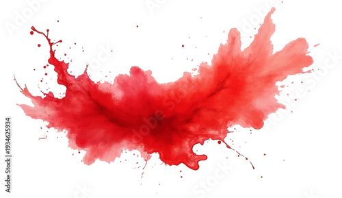 Red paint and ink splashes create a grunge watercolor splatter design with liquid red drops and artistic blood texture stains on a vector illustration