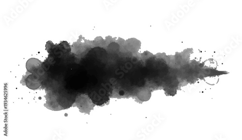 Artistic black ink splat background with grunge watercolor splashes and vector paint splatter texture on paper for an abstract design element