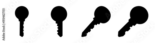 Black Key Icons, Flat Design, Different Angles, Vector Illustration
