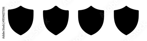 four black shields in row minimalist flat design vector illustration