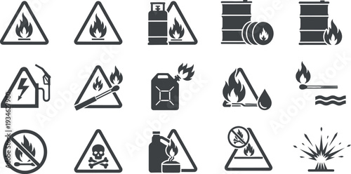 Fire Hazard and Warning Signs Icons danger flammable