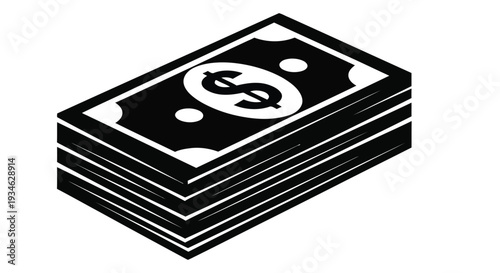 Stack of money illustration in black and white representing wealth and finance