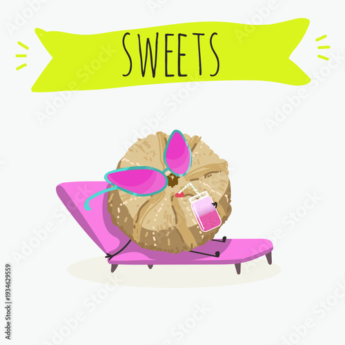 Funny Characters Ma'amoul dessert, Turkish candied chestnut (Kestane Sekeri) , hand drawn vector illustration.