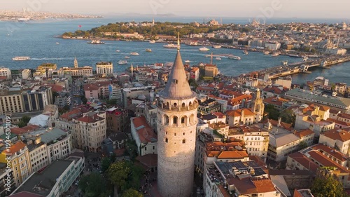 Wallpaper Mural Cinematic aerial shot of Galata Tower at sunset in Istanbul, Turkey Torontodigital.ca