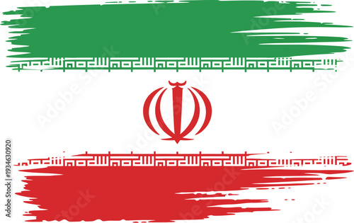 Iranian Flag Grunge Illustration, Highlighting Distressed Brush Stroke Effect on Traditional Iranian Flag Design