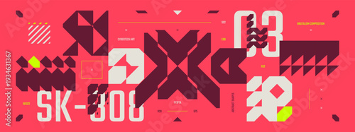 Flat futuristic background with brutalism shapes, technology Hi Tech y2k ornament, Cyberspace gaming dashboard, Abstract pink cyberpunk banner with future tech geometric elements in Ski Fi style