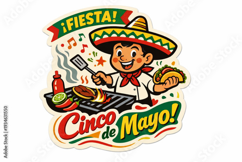 Retro 1950s Cinco de Mayo Street Taco Chef Sticker
