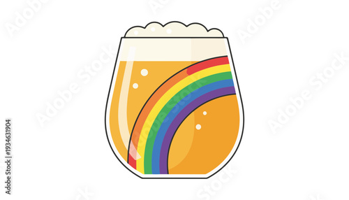 Rainbow Reflection Inside Glass Of Golden Ale Beer With White Foam Head For St Patricks Day Festive Celebration