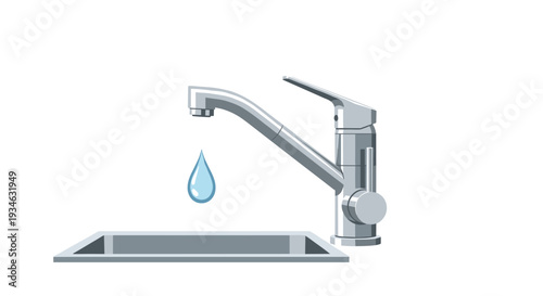 A modern chrome kitchen faucet drips a single water droplet into a rectangular stainless steel sink basin.